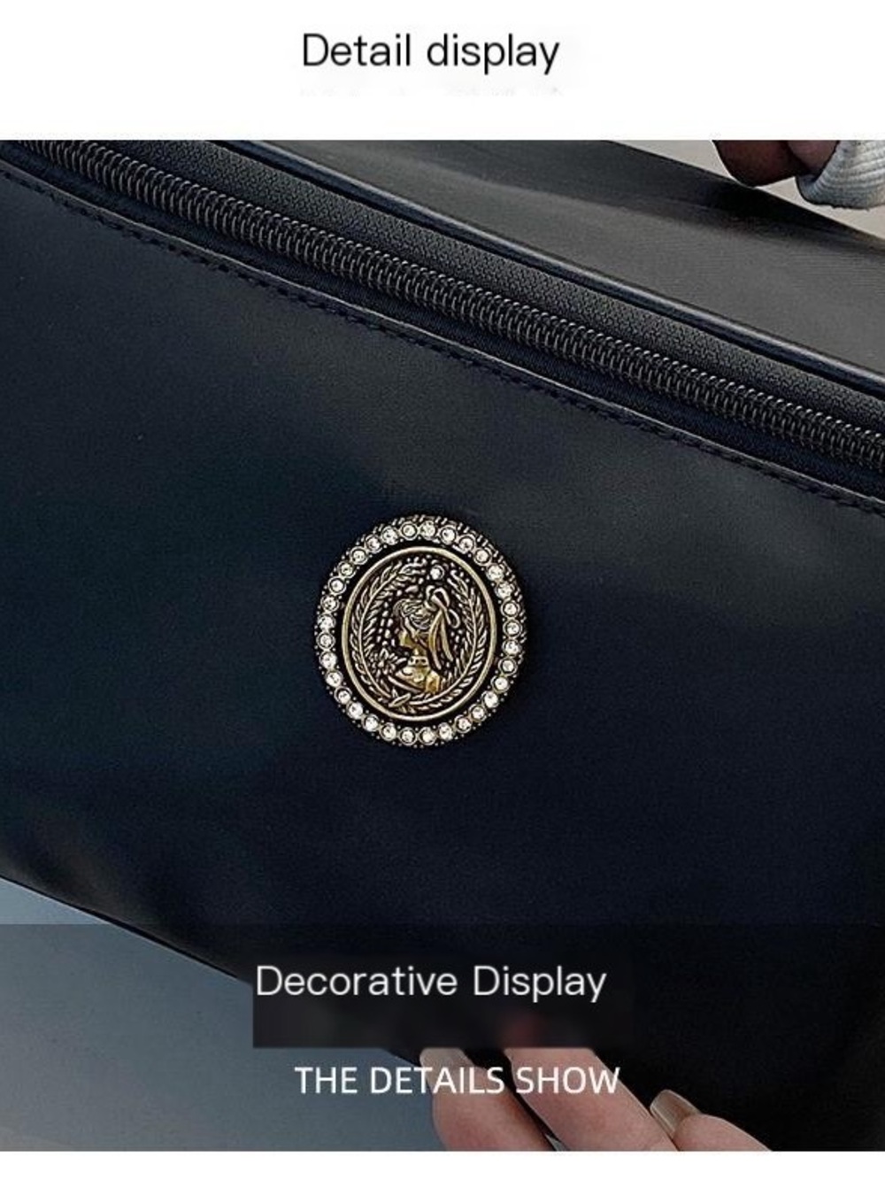 Elegant Black Women's Vanity Bag with Decorative Medallion - Picture 5 of 13